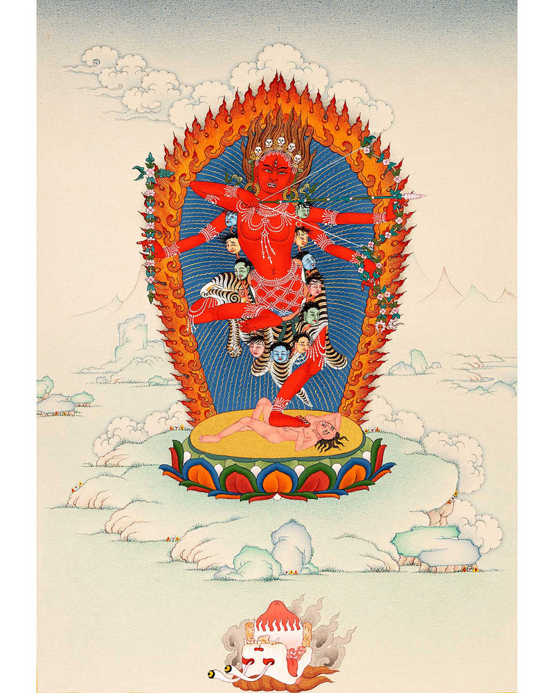 Small Kurukulla Thangka, Traditionally Hand Painted Buddhist Dakini