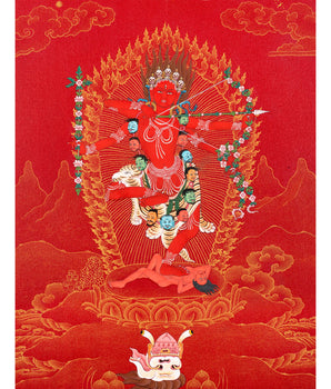 Kurukulla, Tibetan Thangka Painting, Traditional Buddhist Art in 24K Gold