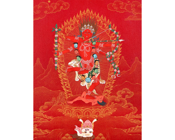 Kurukulla, Tibetan Thangka Painting, Traditional Buddhist Art in 24K Gold