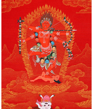 The Goddess Kurukulla Thangka | Red and Gold Dakini Art