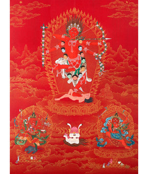 Kurukulla with Ganesh And Takiraja | Tibetan Thangka in Marthang Style