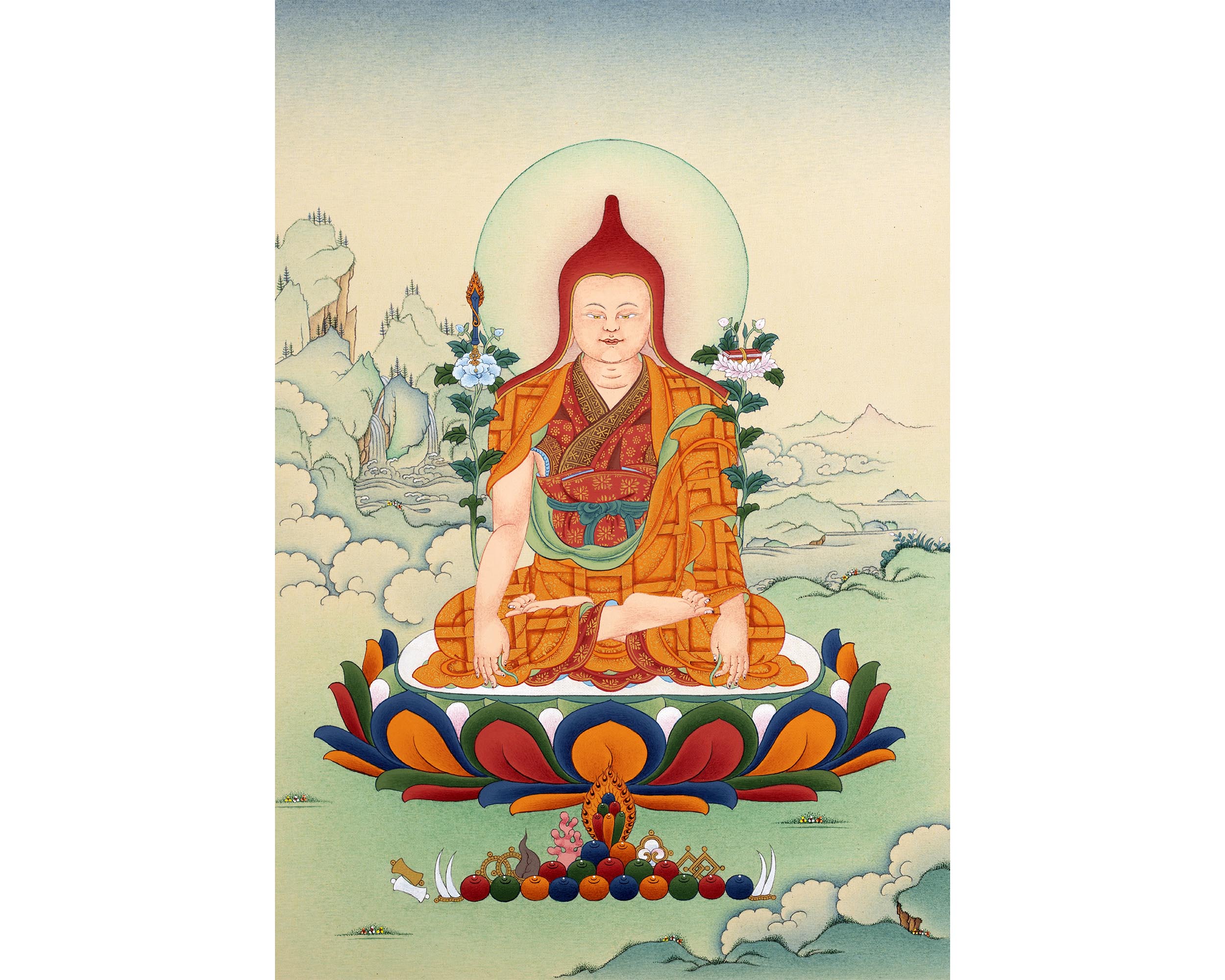 Longchenpa Thangka | Traditional Tibetan Thangka | includes brocade