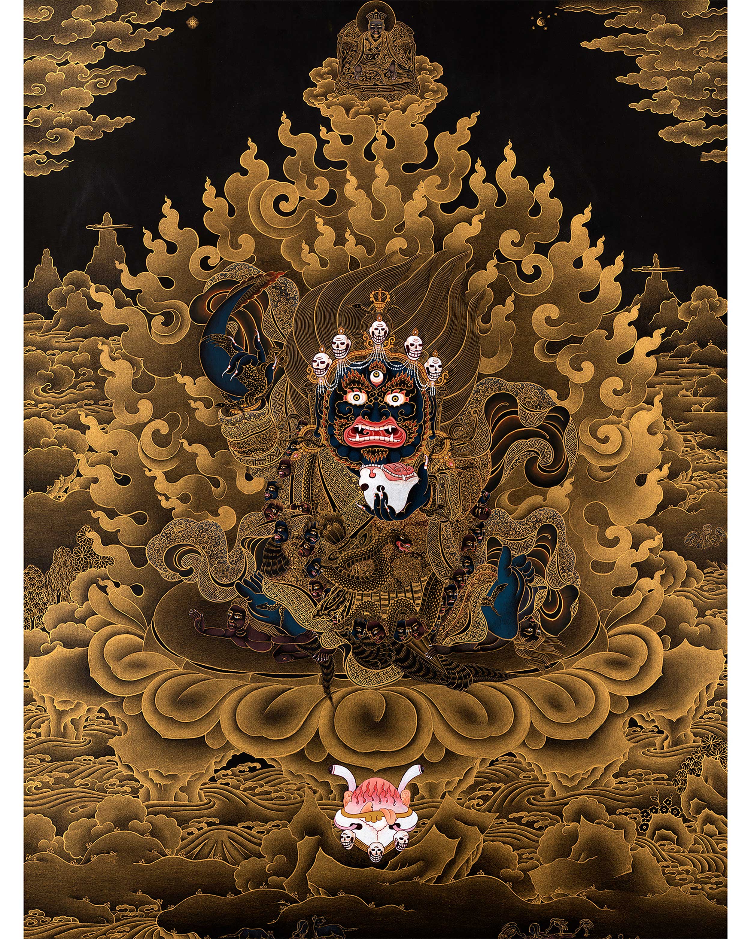 Mahakala Bernagchen Thangka | Kagyu Protector | Black & Gold Thangka