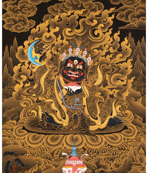 24K Gold Mahakala Bernagchen Thangka | Buddhist Tibetan Art