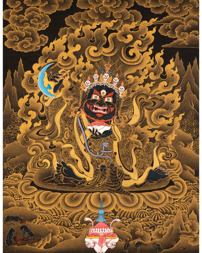 24K Gold Mahakala Bernagchen Thangka | Buddhist Tibetan Art
