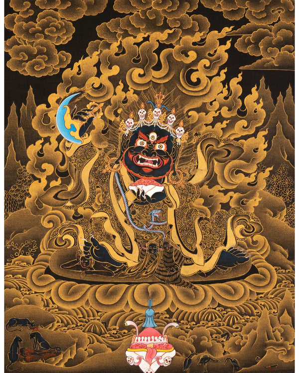 24K Gold Mahakala Bernagchen Thangka | Buddhist Tibetan Art