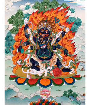 6 Armed Mahakala Buddha Thangka | Hand-Painted Tibetan Art