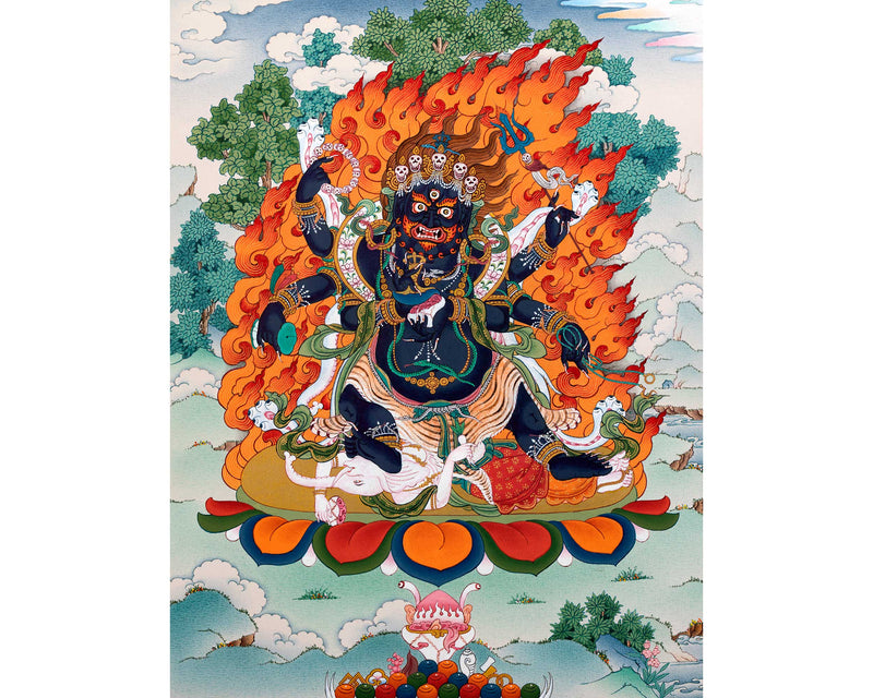 6 Armed Mahakala Buddha Thangka | Hand-Painted Tibetan Art