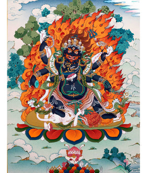 Six Armed Mahakala of Gelug Tradition | Tibetan Mahakala Thangka