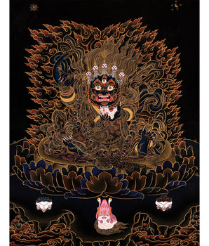 Mahakala Bernagchen Thangka | Traditional Black and Gold Painting