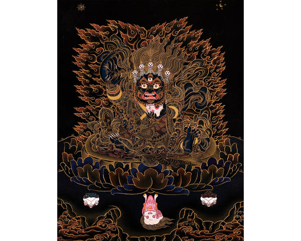 Mahakala Bernagchen Thangka | Traditional Black and Gold Painting