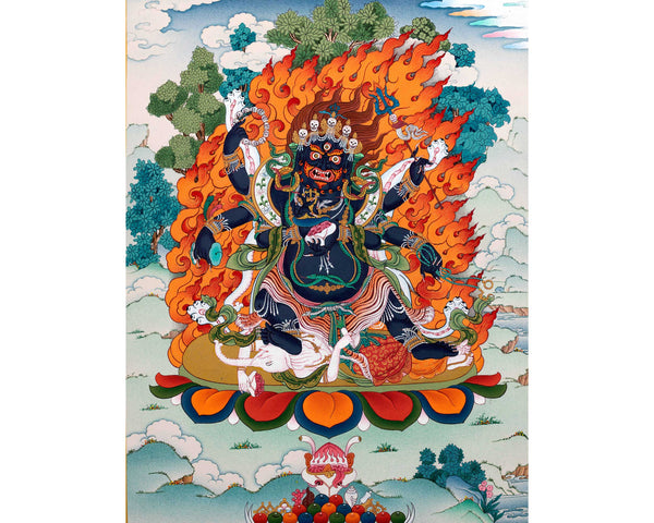 Six Armed Mahakala of Gelug Tradition | Tibetan Mahakala Thangka