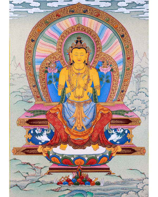 Traditional Maitreya Buddha Thangka | Future Enlightened One | Religious Wall Art