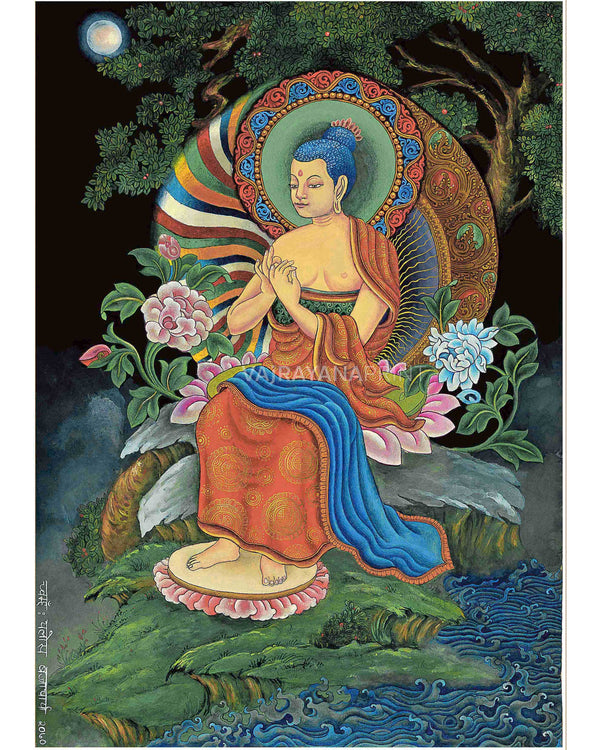 Maitreya Buddha Mantra Thangka Print | Future Buddha Thangka Print