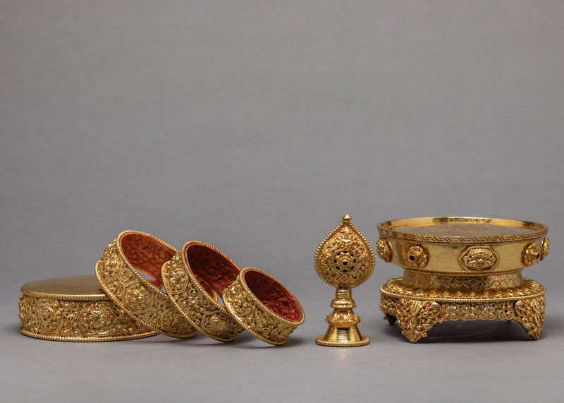 Gold Plated Mandala Set | Rice Offering Set | Buddhist Ritual Items