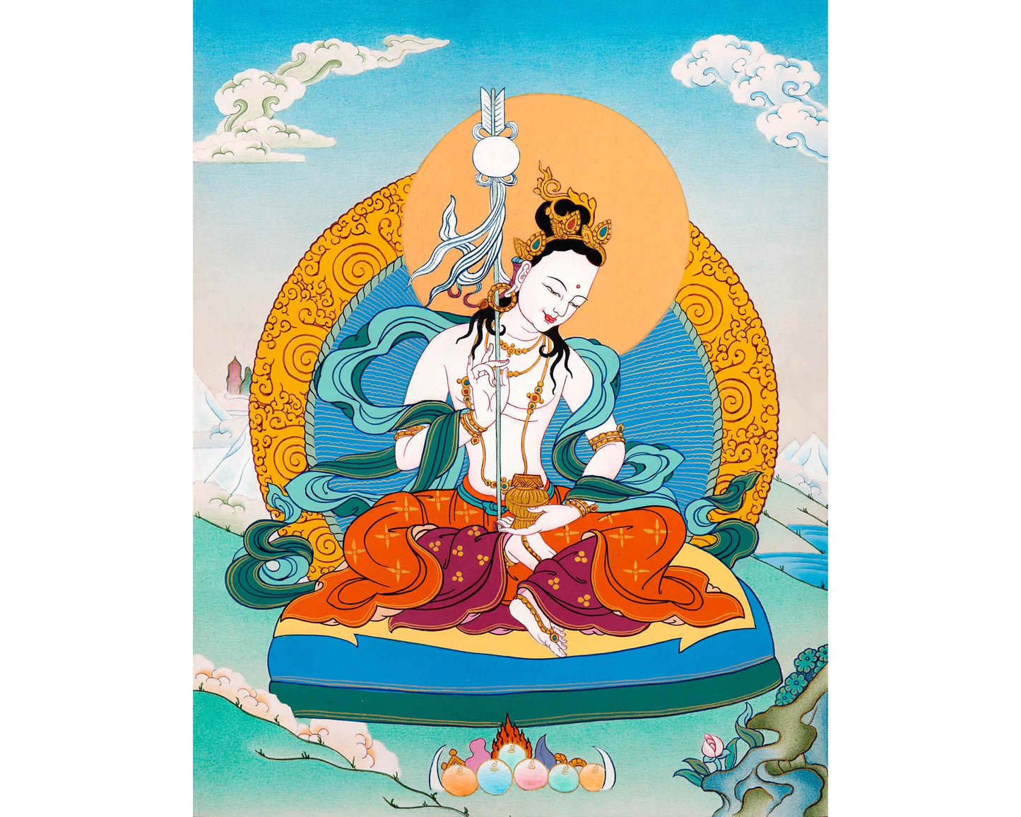 Lhacham Mandarva Thangka | Traditionally Hand Painted Tibetan Dakini Painting