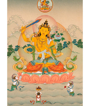 Traditionally Hand-Painted Bodhisattva Manjushri Thangka | Tibetan Bodhisattva Art