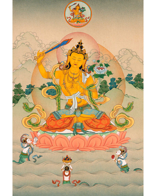 Traditionally Hand-Painted Bodhisattva Manjushri Thangka | Tibetan Bodhisattva Art