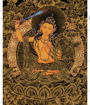 Wisdom Deity Manjushri Thangka | Tibetan Bodhisattva Art in Small Size