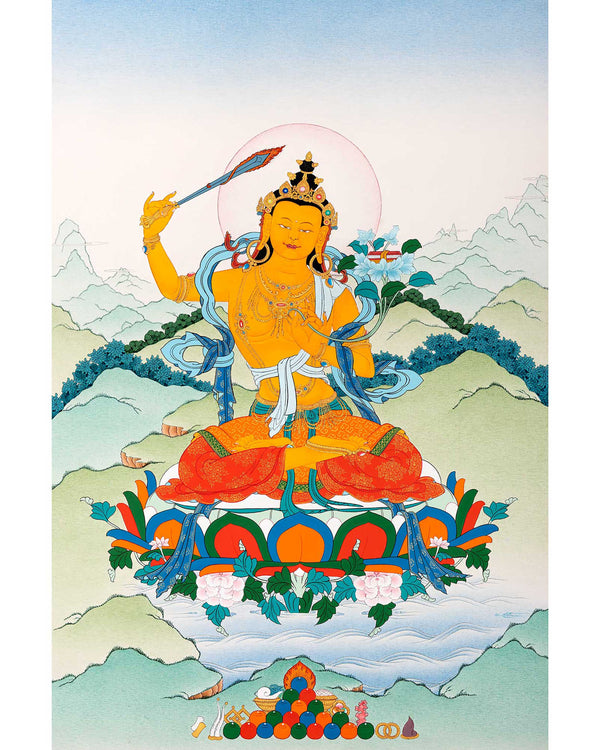 Bodhisattva Manjushri Thangka | Traditionally Hand Painted Buddhist Art