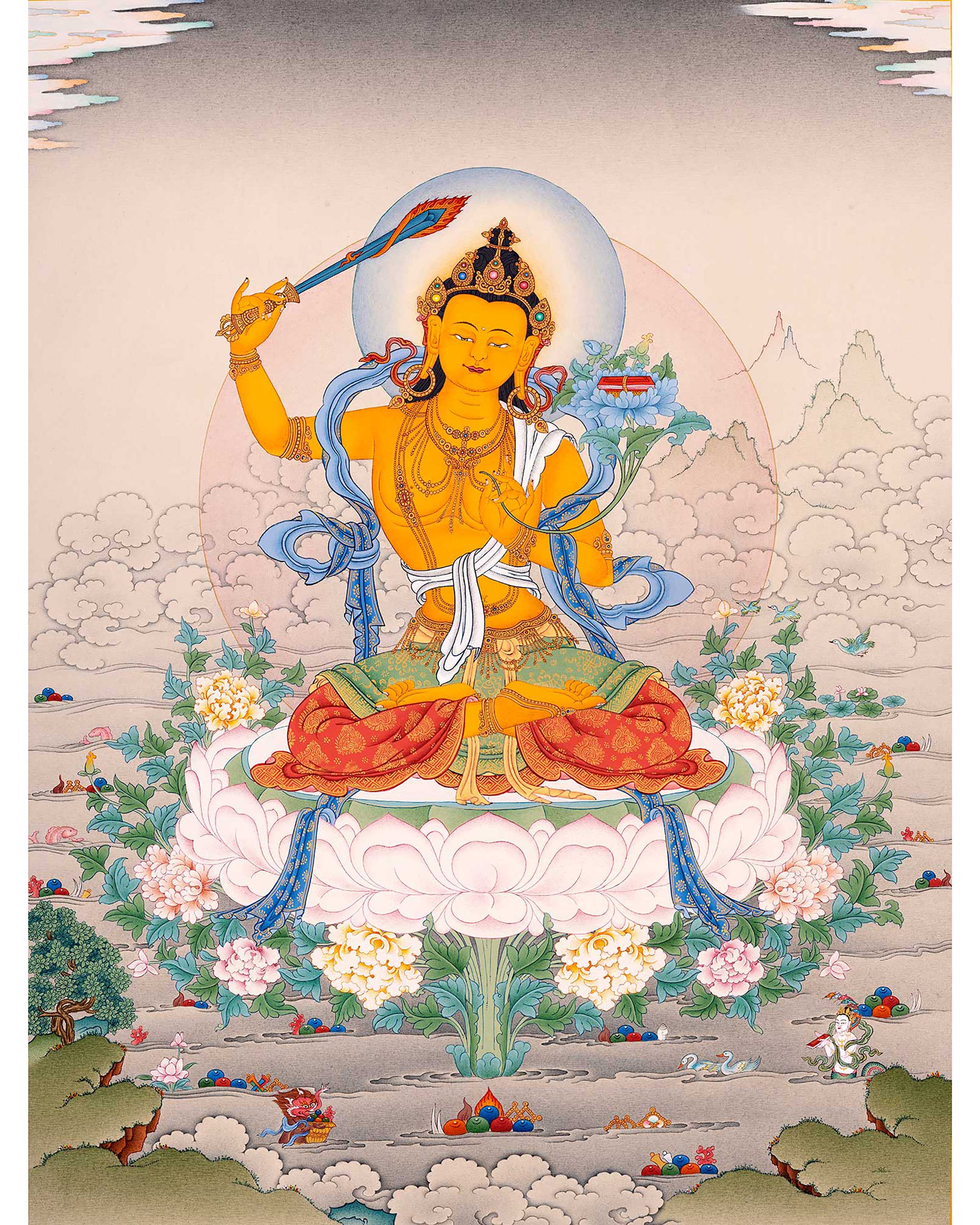 Manjushri Thangka, Traditional Karma Gadri Thangka Art
