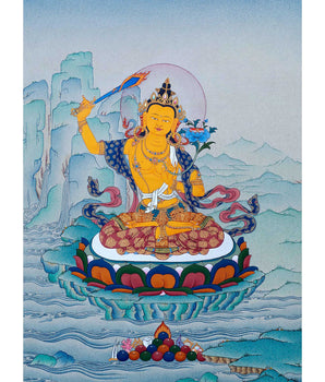 Tibetan Manjushri Thangka | Buddhism Art | 24K Gold