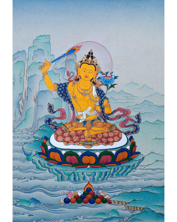 Tibetan Manjushri Thangka | Buddhism Art | 24K Gold