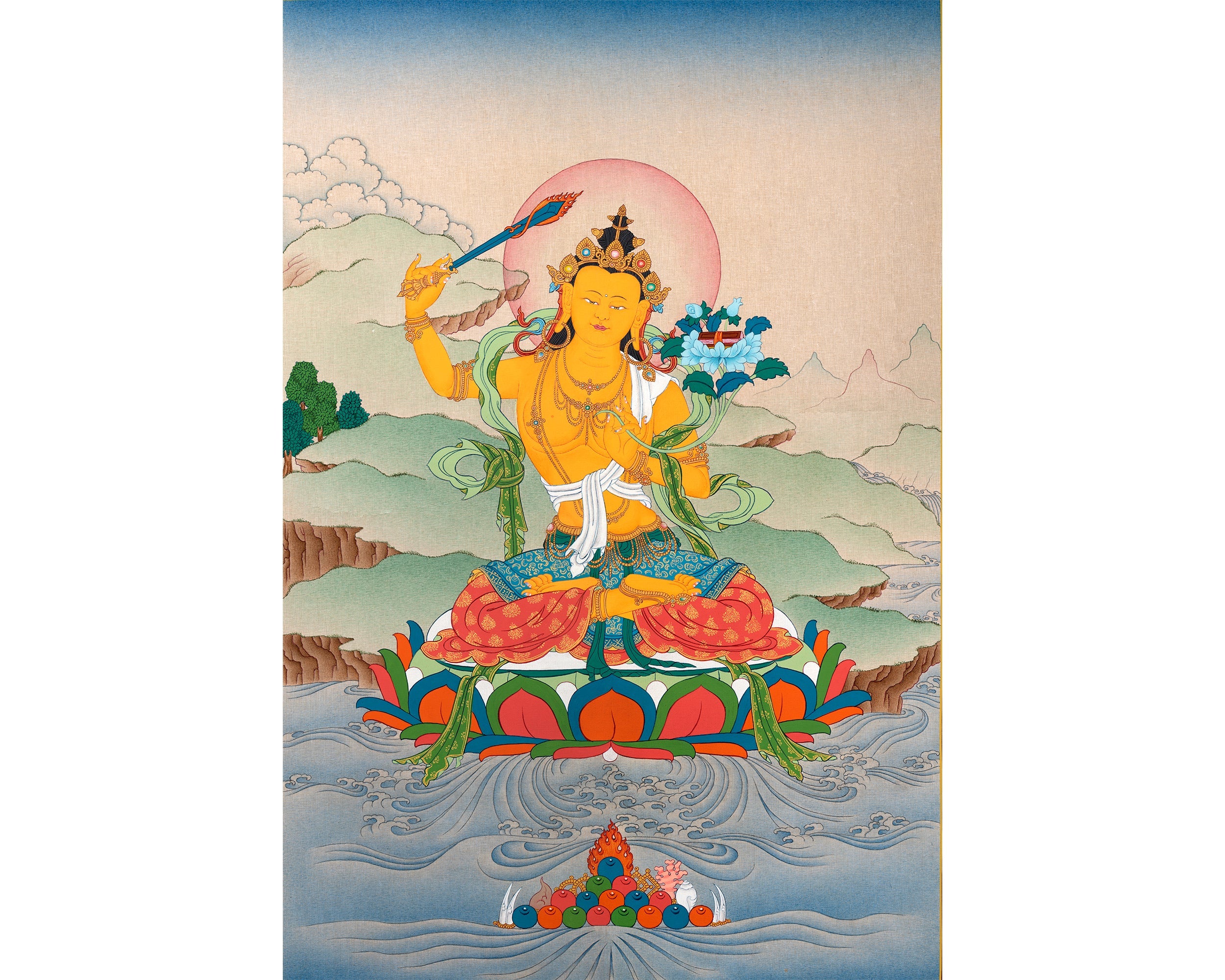 Manjushri, Bodhisattva Manjushree Thangka, Tibetan Buddhist Painting