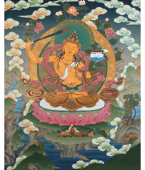 Manjushri Bodhisattva Thangka Painting | The Bodhisattva Of Wisdom Art On Cotton Canvas