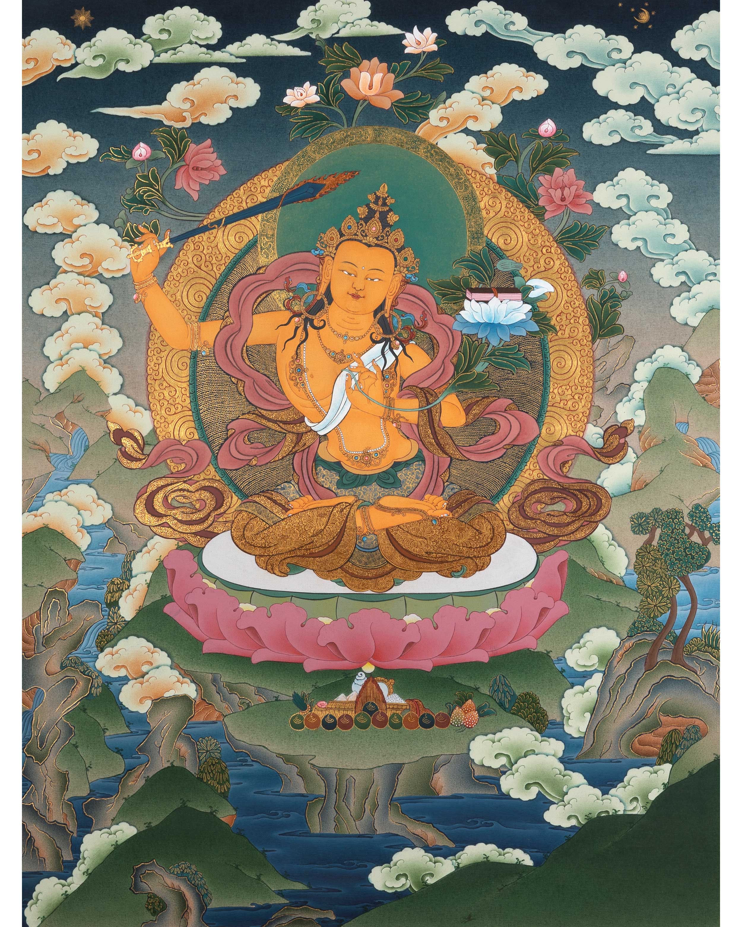 Manjushri Bodhisattva Thangka Painting | The Bodhisattva Of Wisdom Art On Cotton Canvas