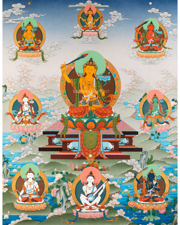 5 Manjushri & Prajna Paramita, Saraswati, White Tara, Green Tara, Bodhisattva Thangka, High Quality Giclee Canvas Print, Digital Print