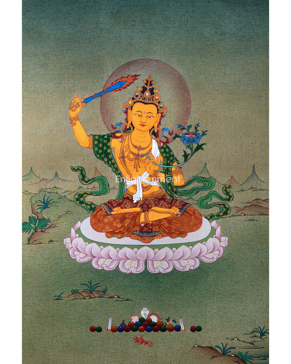 Manjushri, The Tibetan Wisdom Deity Himalayan Thangka | Traditional Himalayan Bodhisattva Art