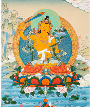 Manjushri Art Thangka | Finely Hand Painted in Cotton Canvas