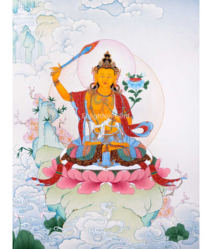 Traditionally Hand-Painted Manjushree Buddha Thangka | The Bodhisattva Of Wisdom Art For Daily Practice