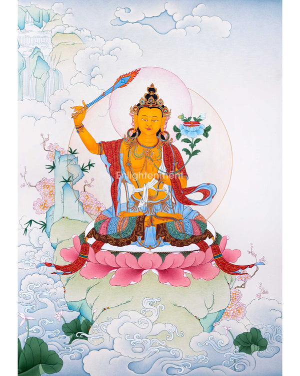 Traditionally Hand-Painted Manjushree Buddha Thangka | The Bodhisattva Of Wisdom Art For Daily Practice