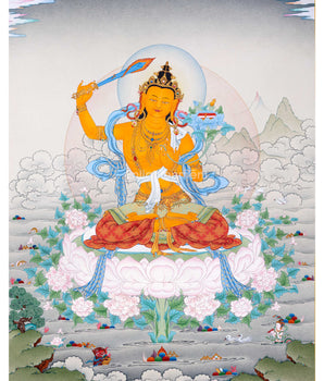 Hand Painted Manjushree Thangka | Divine Wisdom and Enlightenment Art | Buddhist Artwork