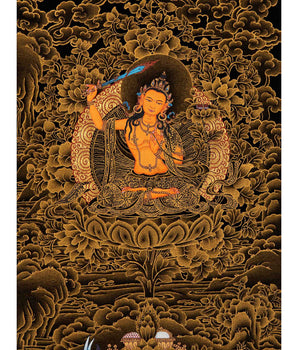 Wisdom Deity Manjushri Thangka | Tibetan Bodhisattva Art in Small Size