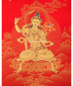 Manjushri, The Buddhist Deity Of Wisdom Thangka | Himalayan Buddhist Sacred Art For Meditation