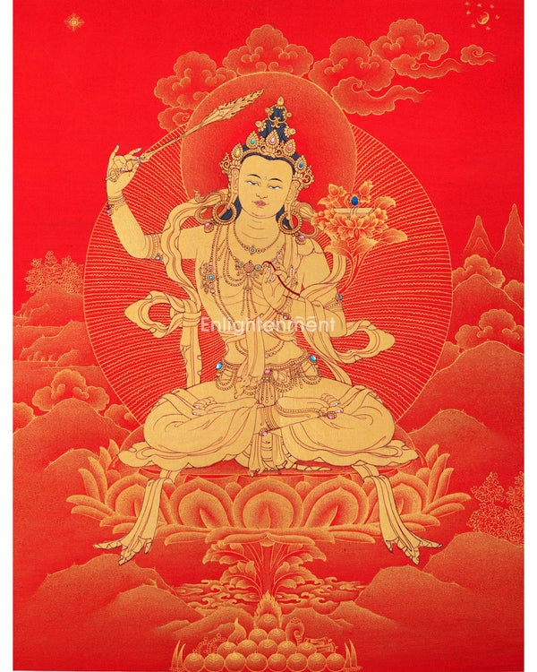 Manjushri, The Buddhist Deity Of Wisdom Thangka | Himalayan Buddhist Sacred Art For Meditation