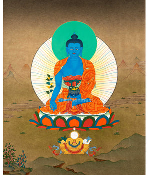 Traditionally Hand-Painted Medicine Buddha Meditation Thangka | Tibetan Art For Healing Buddha Practices
