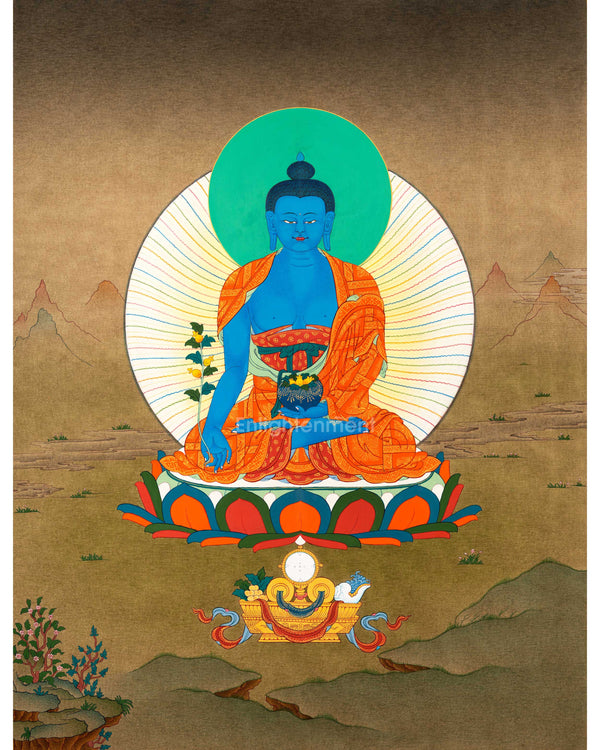 Traditionally Hand-Painted Medicine Buddha Meditation Thangka | Tibetan Art For Healing Buddha Practices