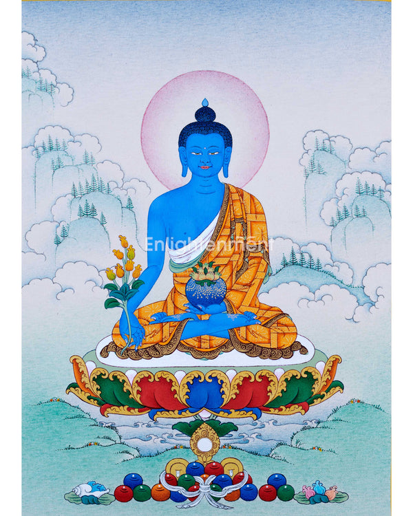 Hand-Painted Thangka For Medicine Buddha Mantra Practice | Traditional Tibetan Buddhist Art