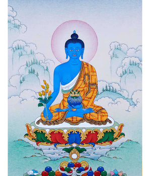 Medicine Buddha, The lapis Lazuli Healing Buddha Thangka Painting