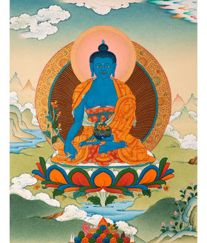 Healing Buddha Thangka | Traditionally Painted Medicine Buddha Art