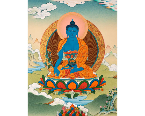 Healing Buddha Thangka | Traditionally Painted Medicine Buddha Art