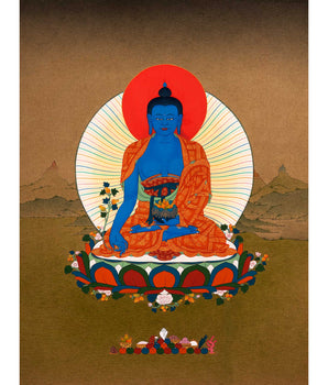 Buddha Of Medicine Bhaishajyaguru Thangka | Traditional Buddhist Art