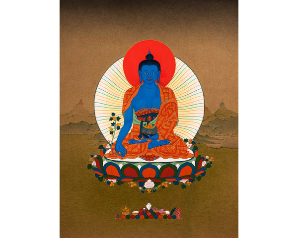 Buddha Of Medicine Bhaishajyaguru Thangka | Traditional Buddhist Art