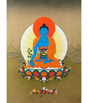 Blue Medicine Buddha Thangka | Hand Painted Buddhist Art