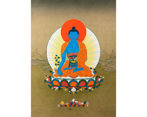 Blue Medicine Buddha Thangka | Hand Painted Buddhist Art