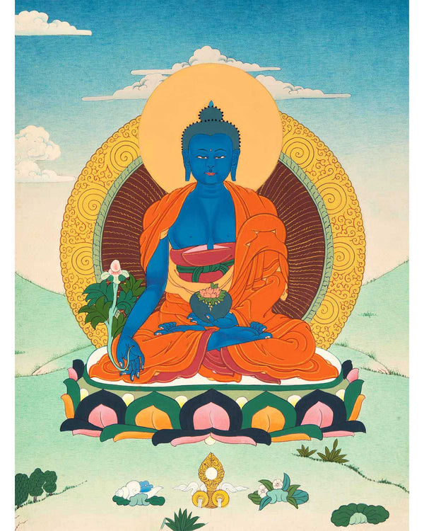 Small Medicine Buddha Thangka | Hand Painted Buddhist Art